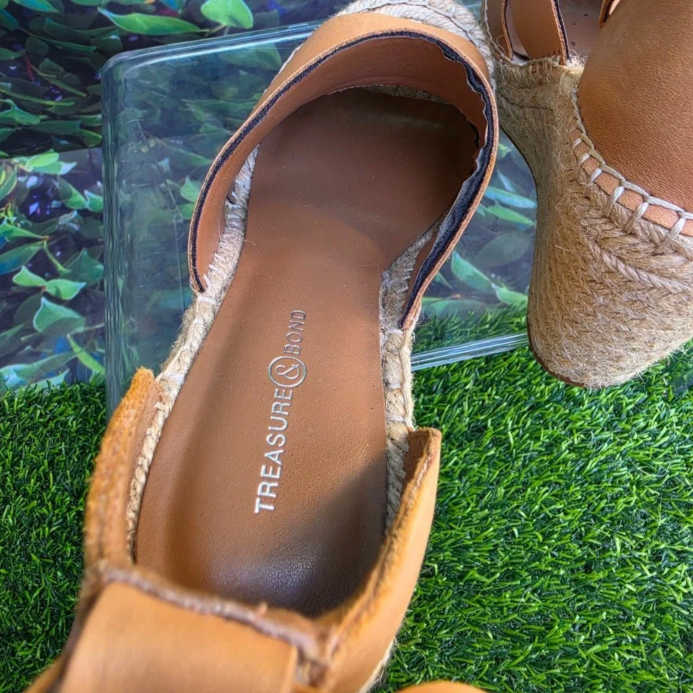Treasure & Bond Espadrille Wedge Sandals Womens 8.5M Tan Leather Ankle Strap